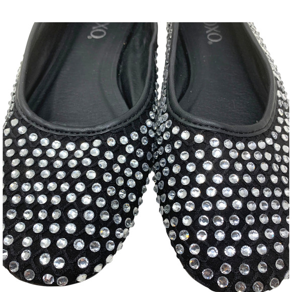 XOXO Dobsi Sz 8.5 Black Bejeweled Rhinestone Ballet Flats Skimmers Shoes - Picture 5 of 8